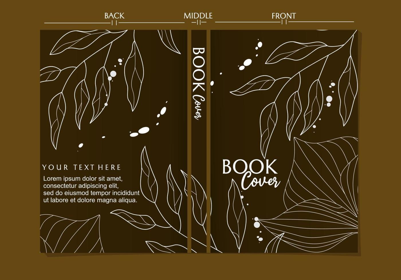 set of dark brown color book cover designs with hand drawn leaf elements. vector