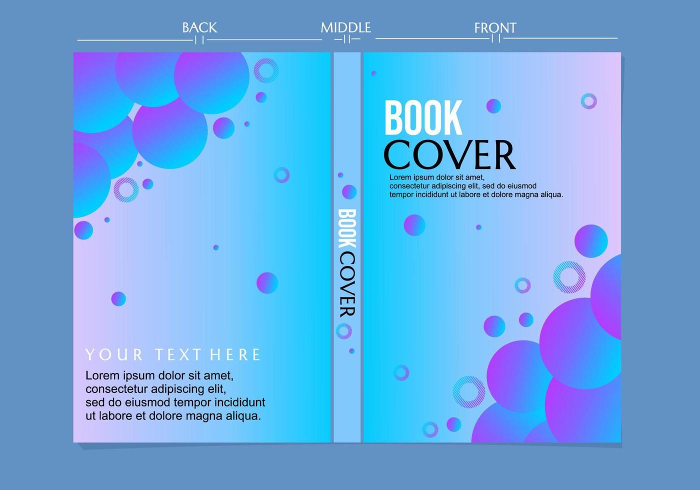 conjunto de portada de libro de color degradado azul púrpura. fondo con elementos de círculo abstracto vector