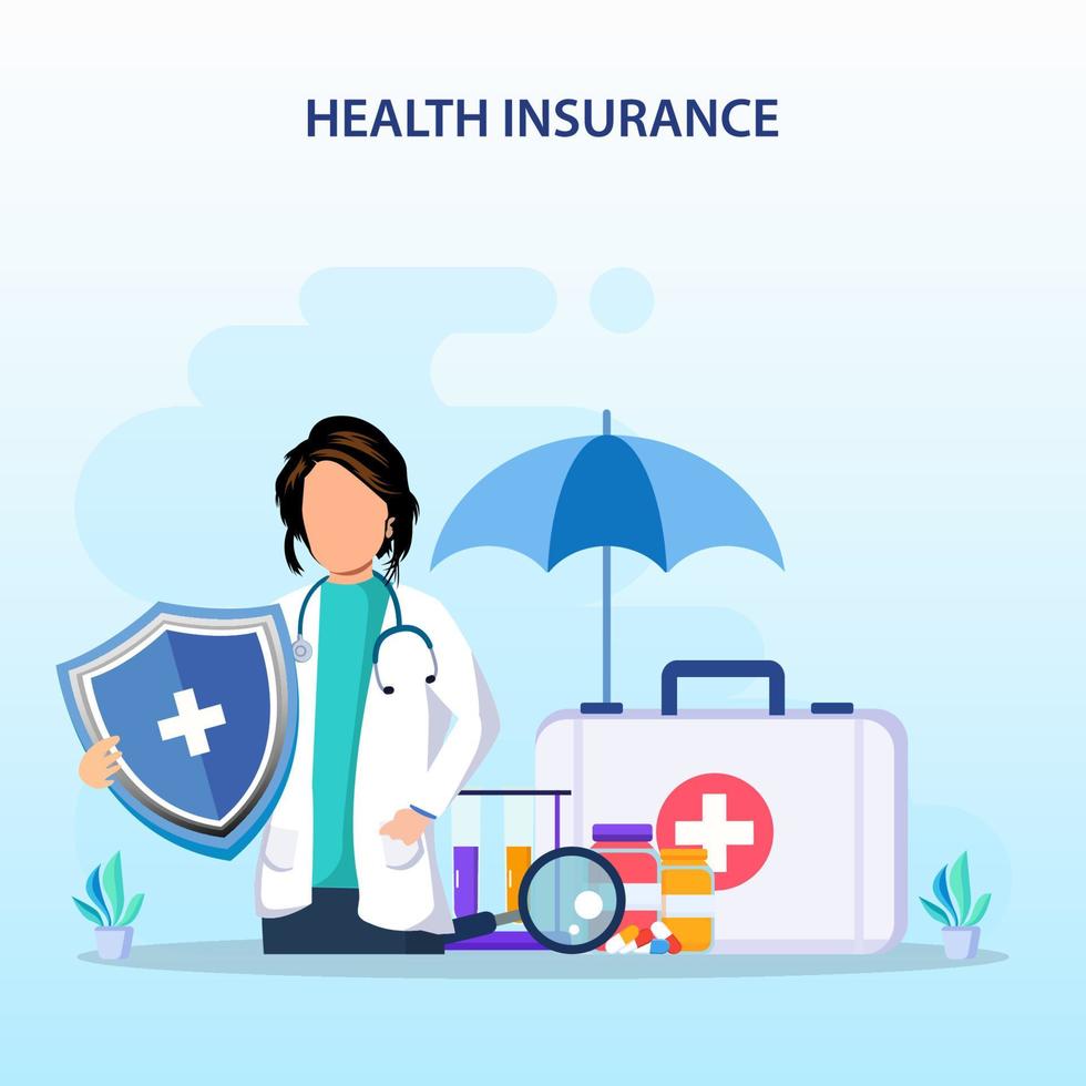 Health Insurance design concept with umbrella protection flat vector illustration