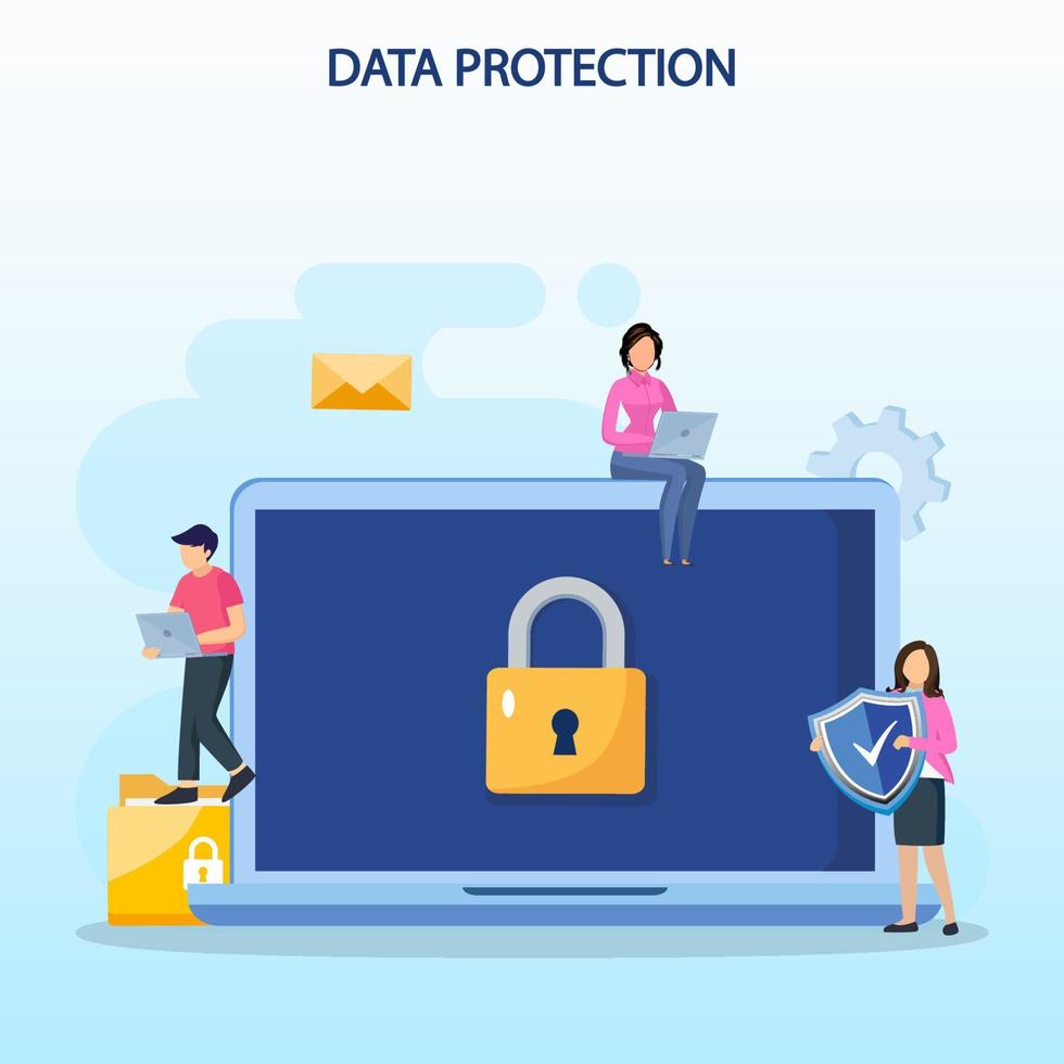 concepto de protección de datos. seguridad de datos y privacidad e ilustración de vector plano de seguridad de internet.