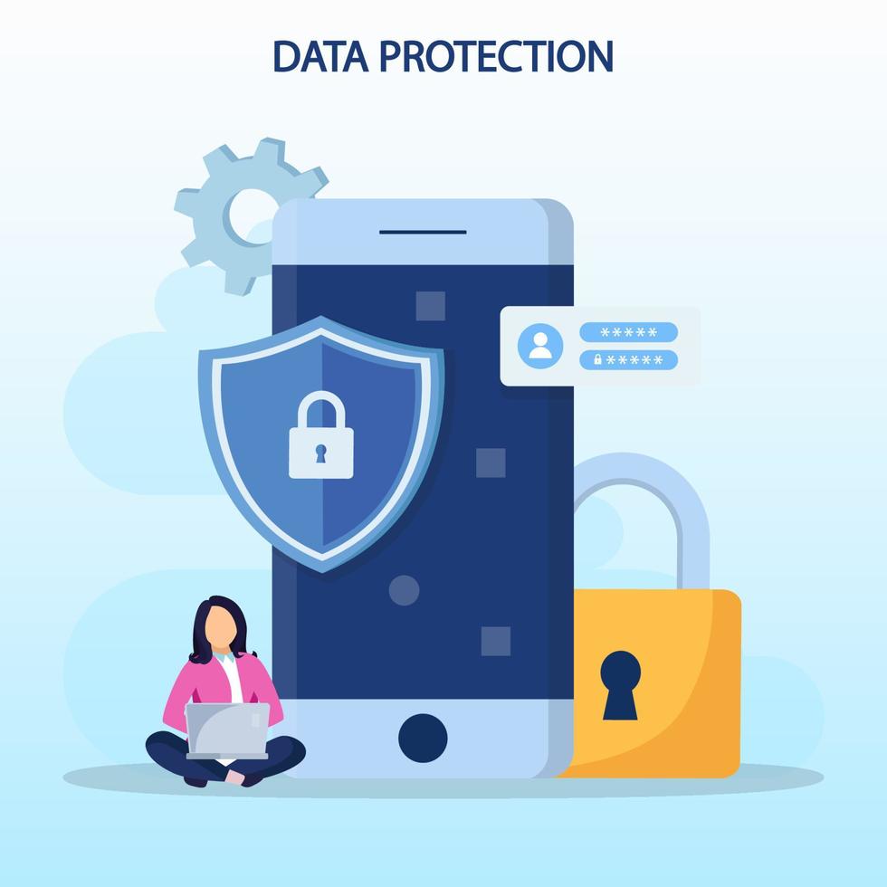 concepto de protección de datos. seguridad de datos y privacidad e ilustración de vector plano de seguridad de internet.