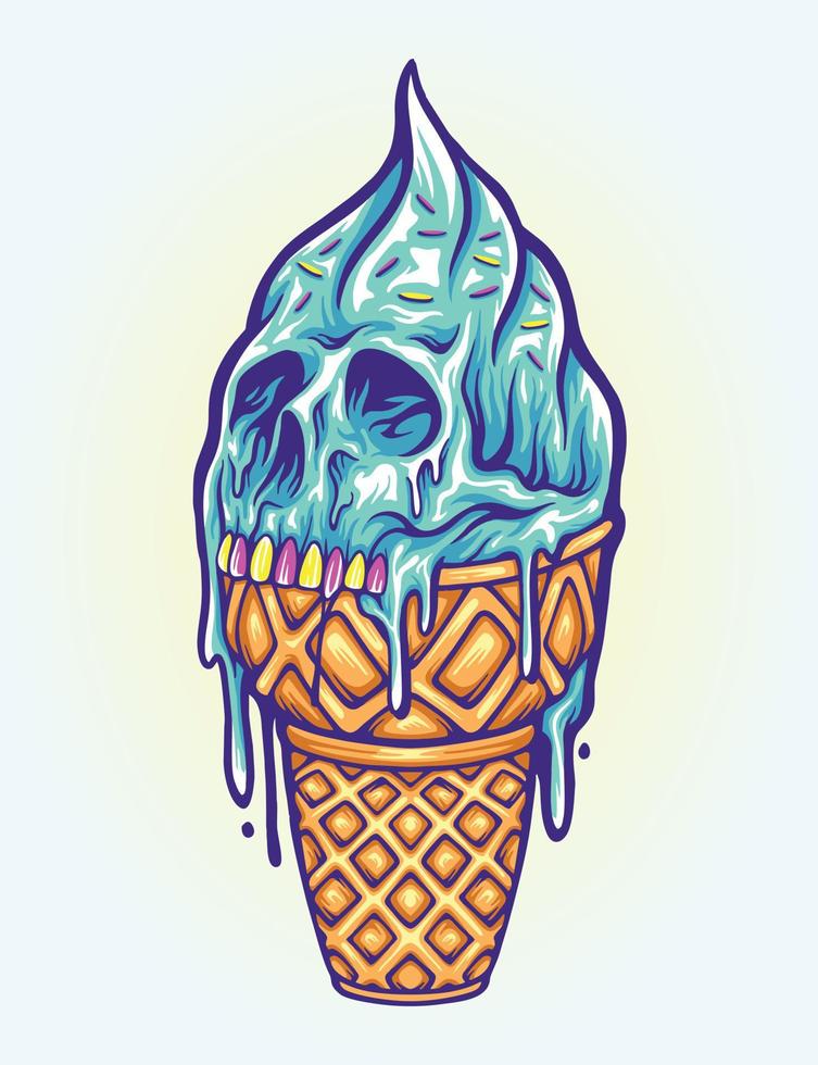 Scary skull ice cream cone illustrations vector