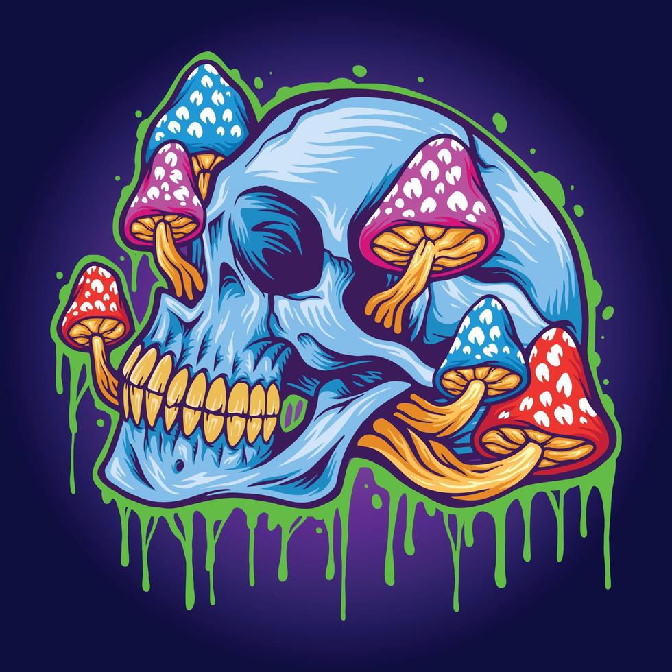 Ice skull head psychedelic mushrooms illustrations vector