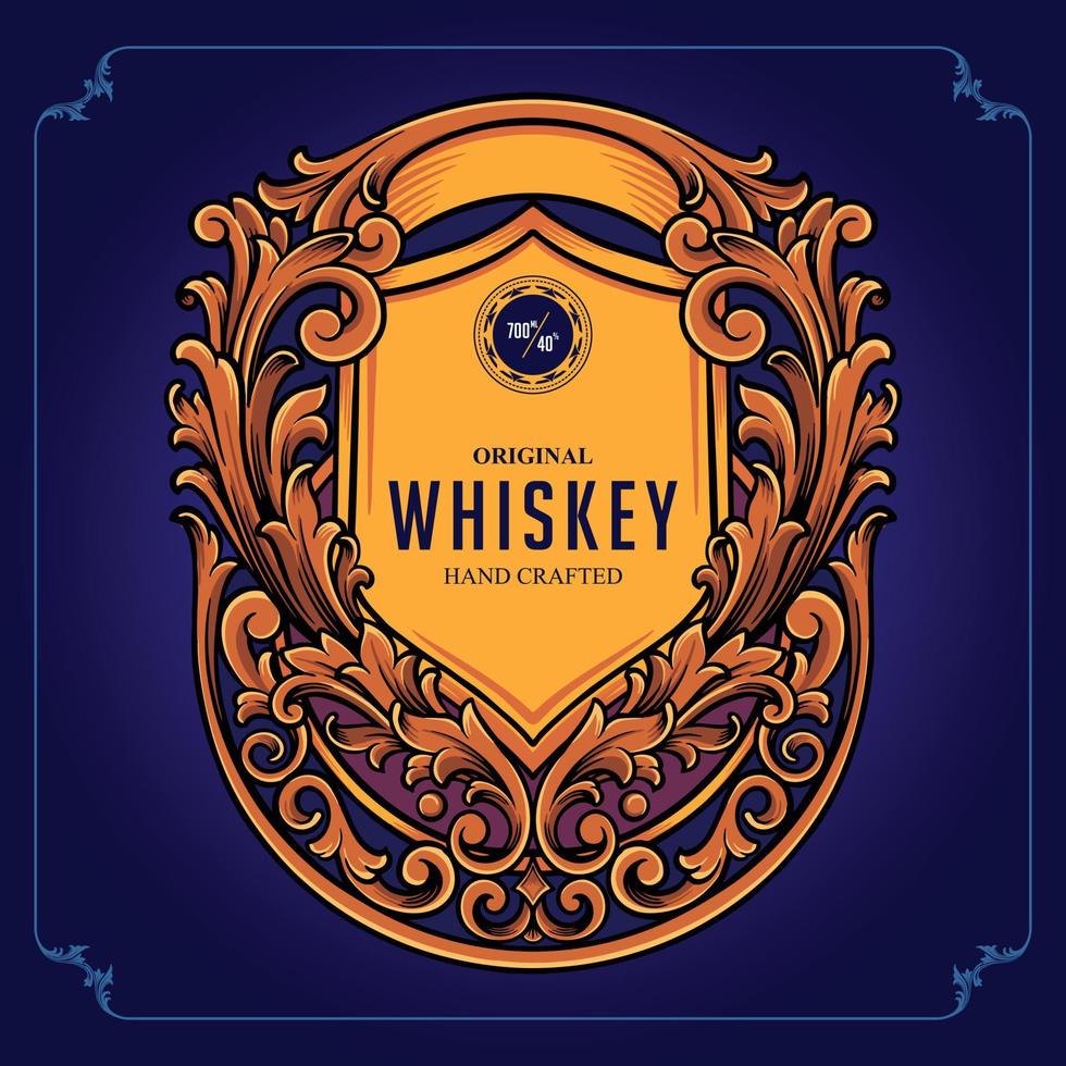 Luxury vintage whisky label frame illustrations vector