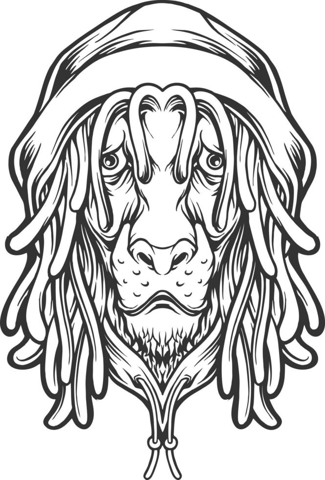 cabeza de león cool rasta con sombrero reggae silueta vector