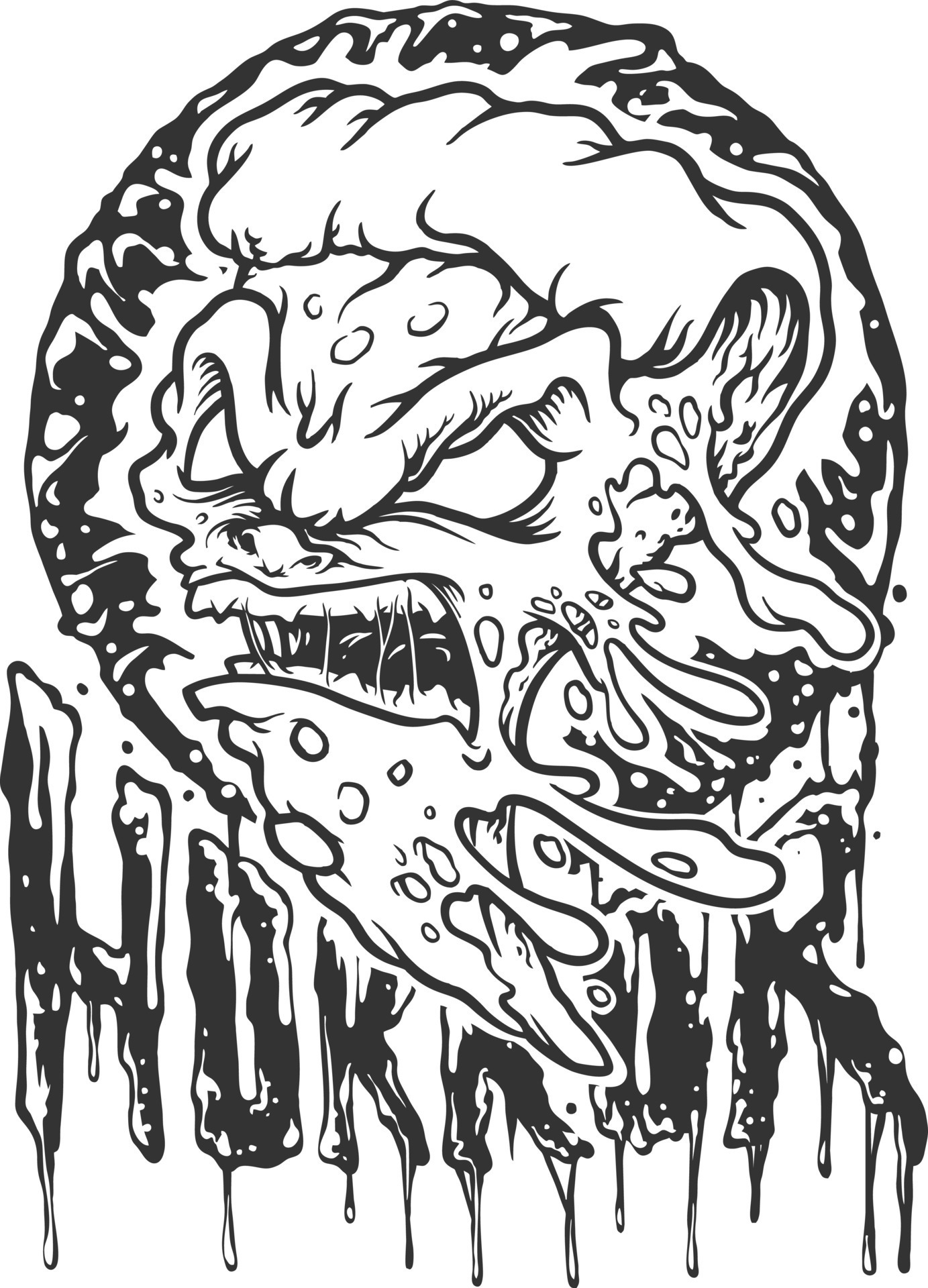 Angry pizza delicious with horror melted lettering monochrome 11006380