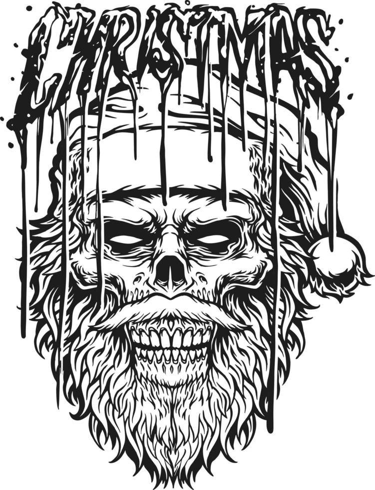 ilustraciones de vectores monocromáticos del cráneo zombie de santa claus para su logotipo de trabajo, camiseta de mercadería de mascota, diseños de pegatinas y etiquetas, afiche, tarjetas de felicitación que anuncian empresas comerciales o marcas.