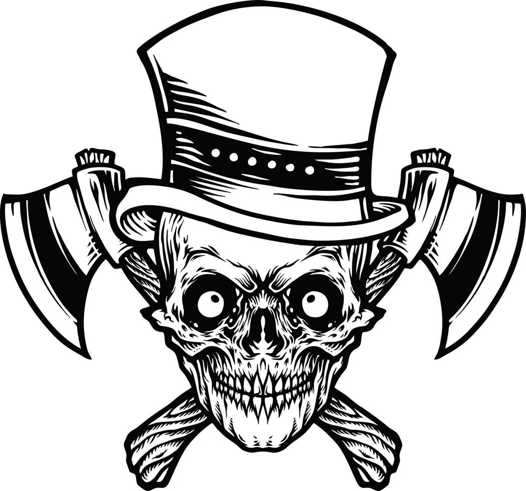 American Angry Skull Crossed Axe Logo Silhouette Vector illustrations for your work Logo, mascot merchandise t-shirt, stickers and Label designs, poster, greeting cards advertising business company