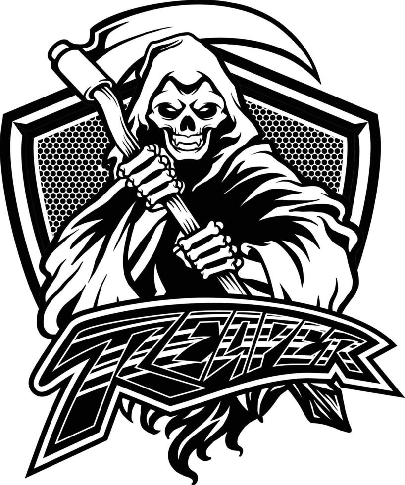 Angry Grim Reaper Shield Silhouette vector