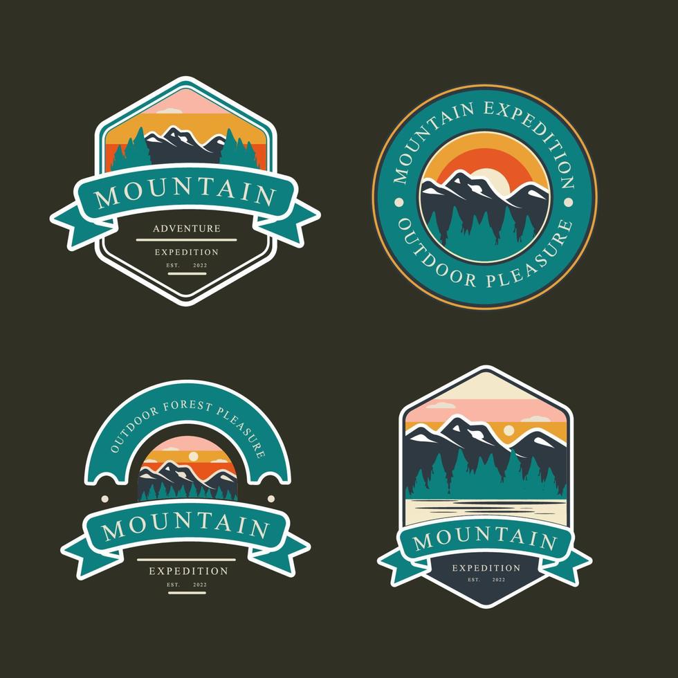 establecer al aire libre montaña aventura logo diseño gráfico icono moderno vintage vector ilustración