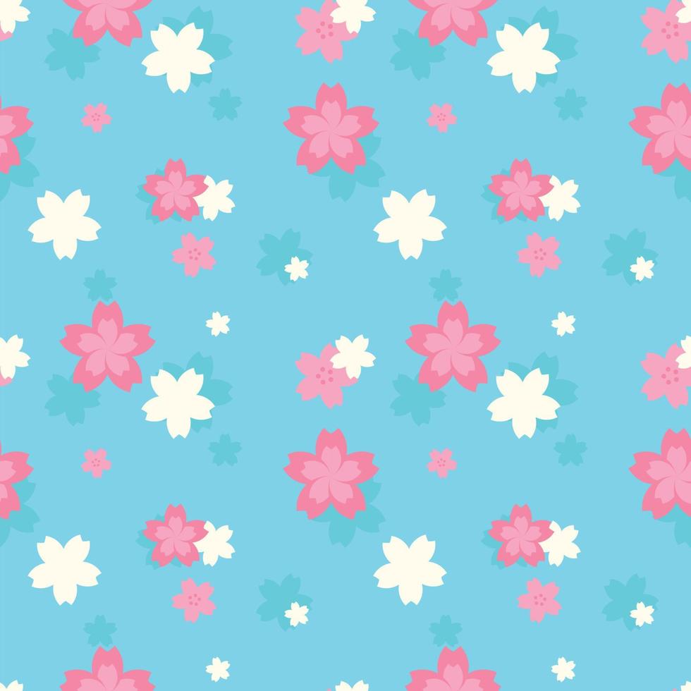 pink Japan sakura on blue seamless pattern Gift Wrap background wallpaper vector