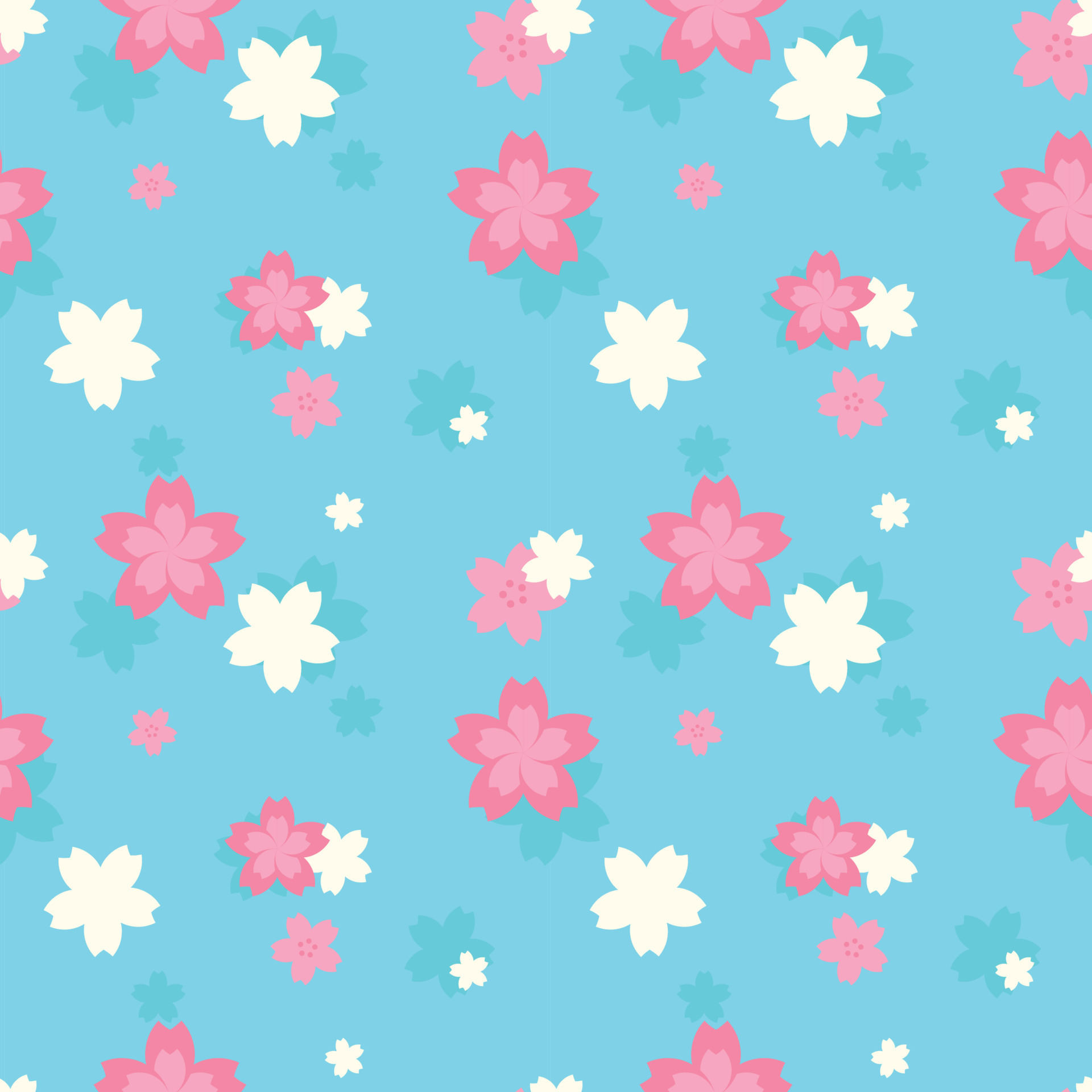 pink Japan sakura on blue seamless pattern Gift Wrap background