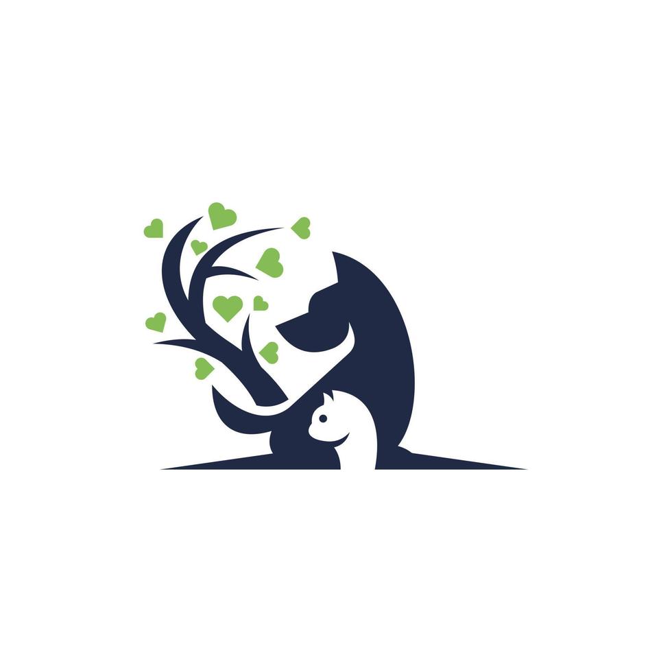Cat Dog Tree Love Illustration Modern Logo vector