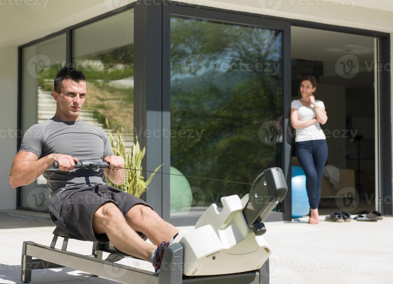 man doing morning exercises photo