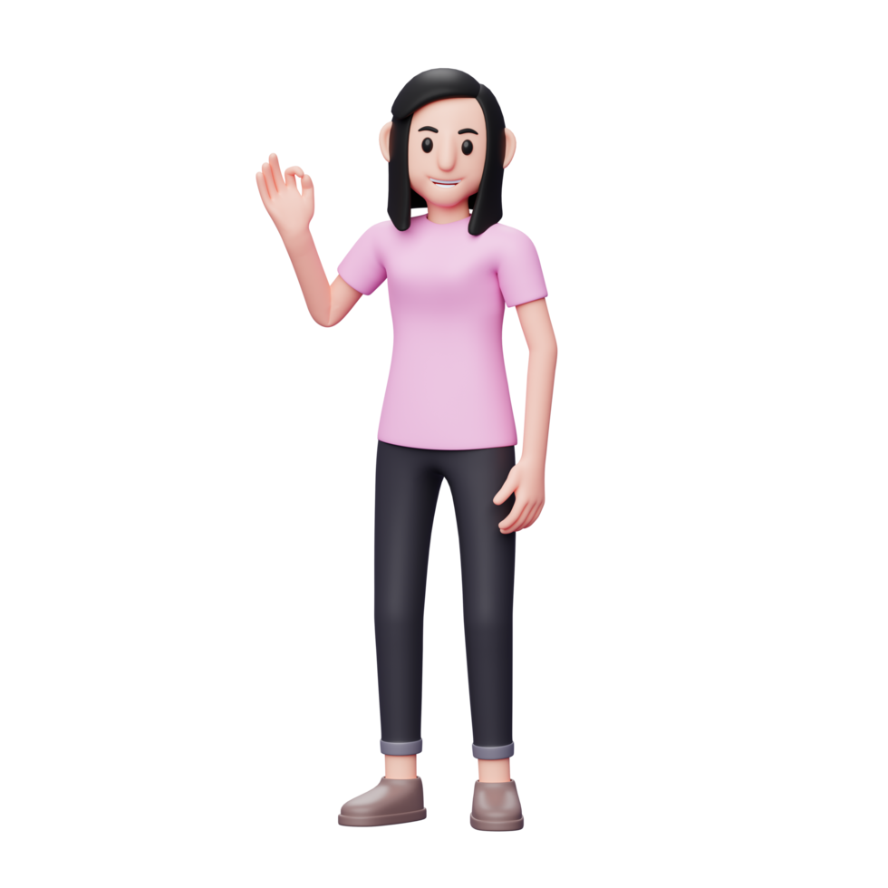 garota dá o dedo de sinal ok, ilustração de personagem 3d de gesto bem feito png