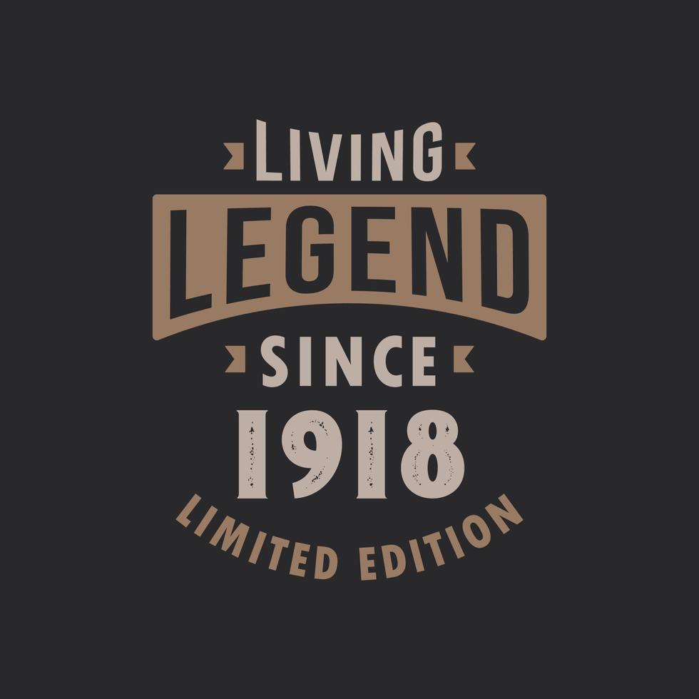 Living Legend since 1918 Limited Edition. Born in 1918 vintage typography Design. vector
