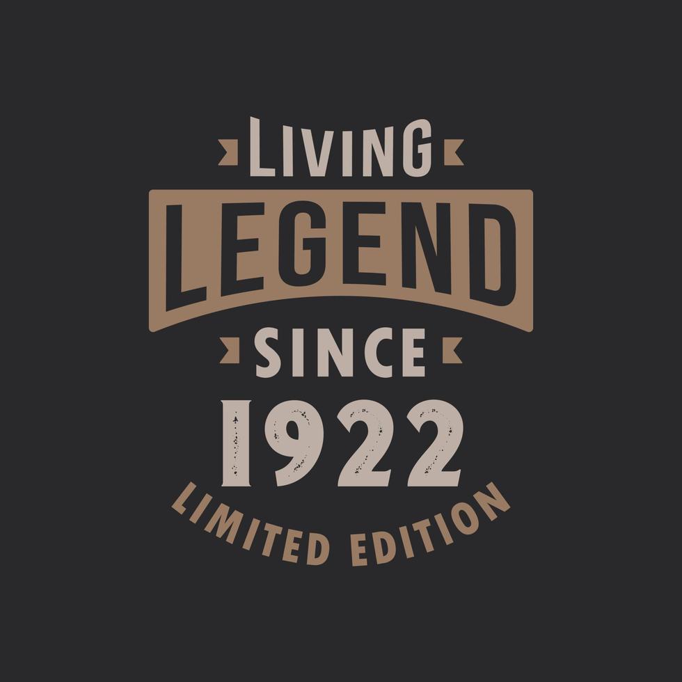 Living Legend since 1922 Limited Edition. Born in 1922 vintage typography Design. vector