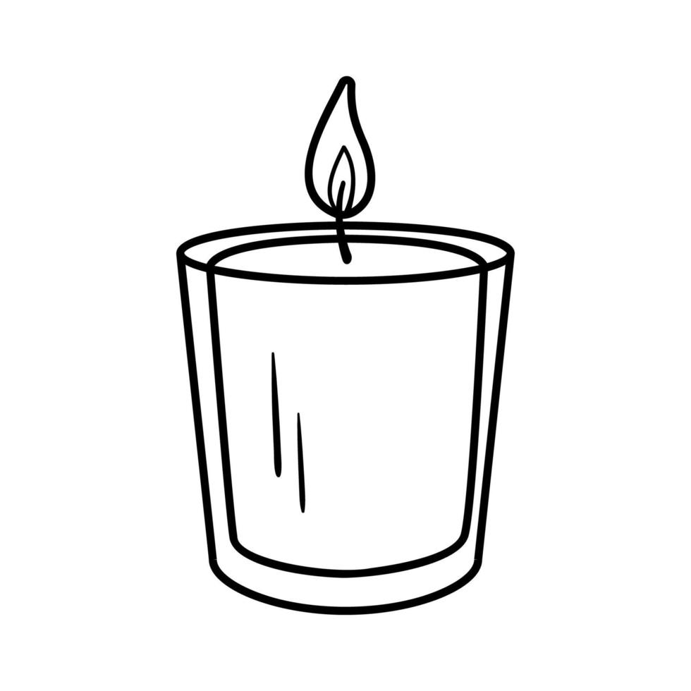 Candle sketch in glass. Vector burning candle doodle isolated on white background