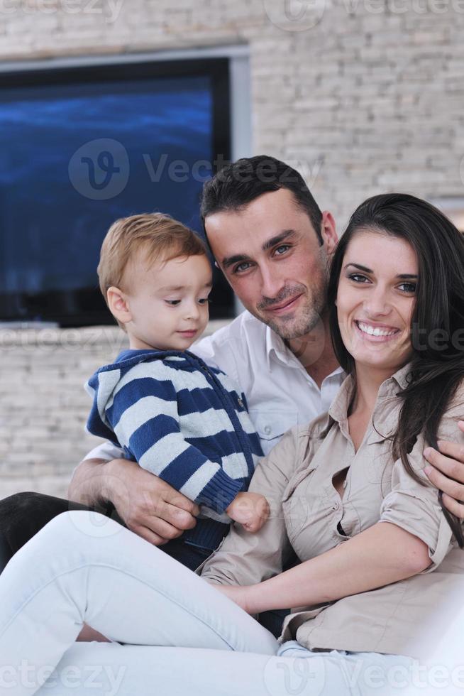 happy young family have fun  at home photo