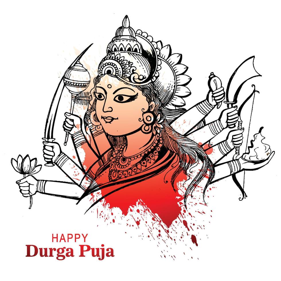 Indian god durga in happy durga puja subh navratri card design vector