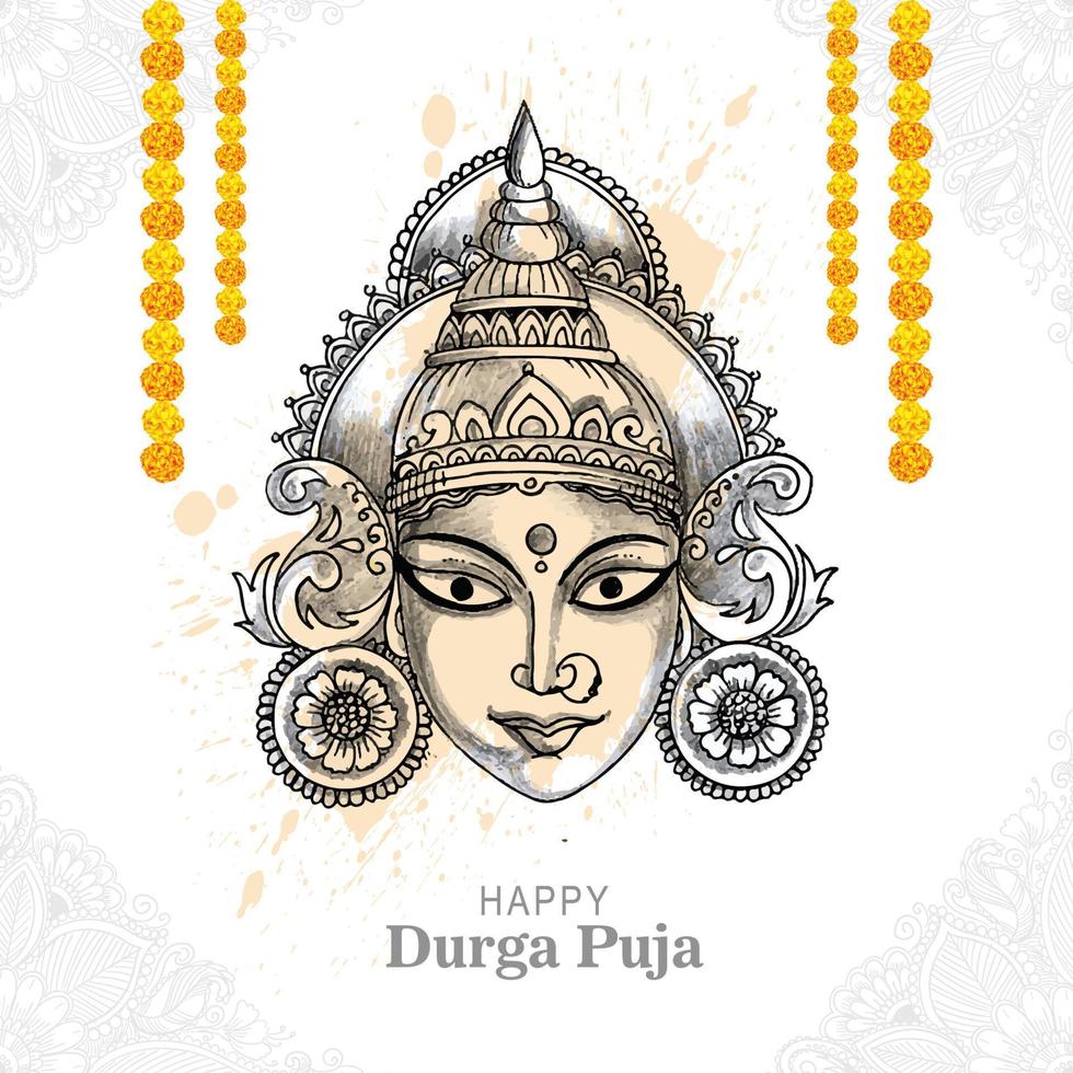 mano dibujar feliz durga puja festival vacaciones indias bosquejo backgr vector