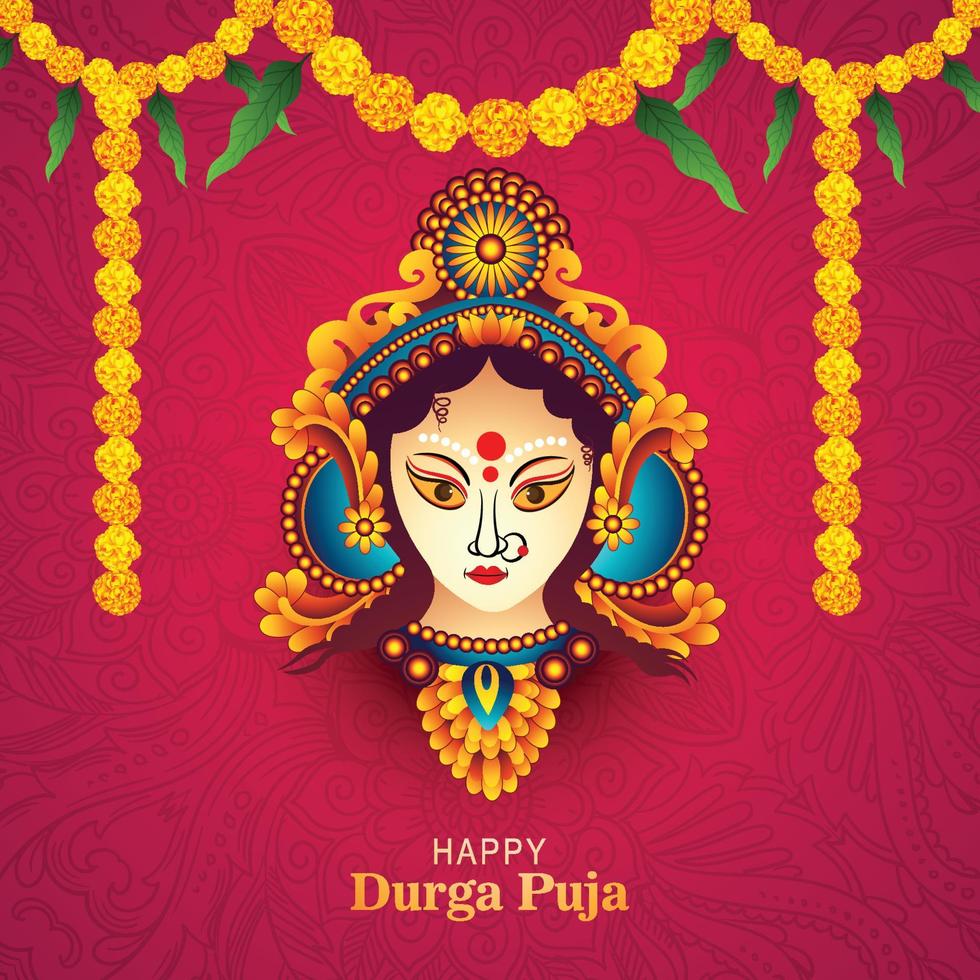 Indian god durga in happy durga puja subh navratri background vector
