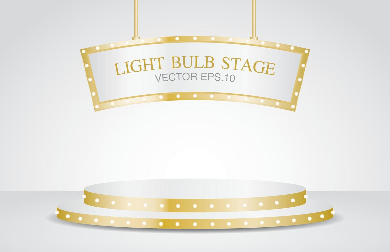 luxury gold display stage with hanging sign and light bulb 3d illustration vector for putting object