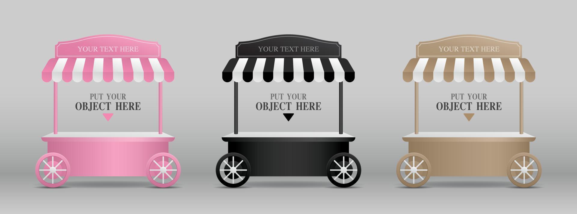 classic style mobile kiosk shop with awning collection 3d illustration vector