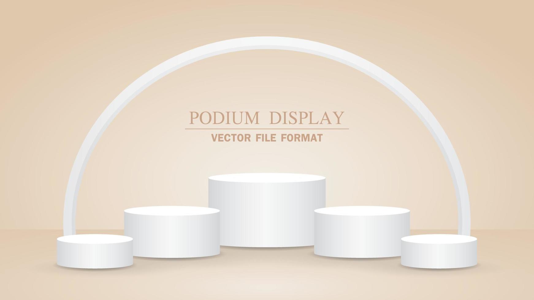 minimal white podium display with arch 3d illustration vector for putting your object on nude brown color background