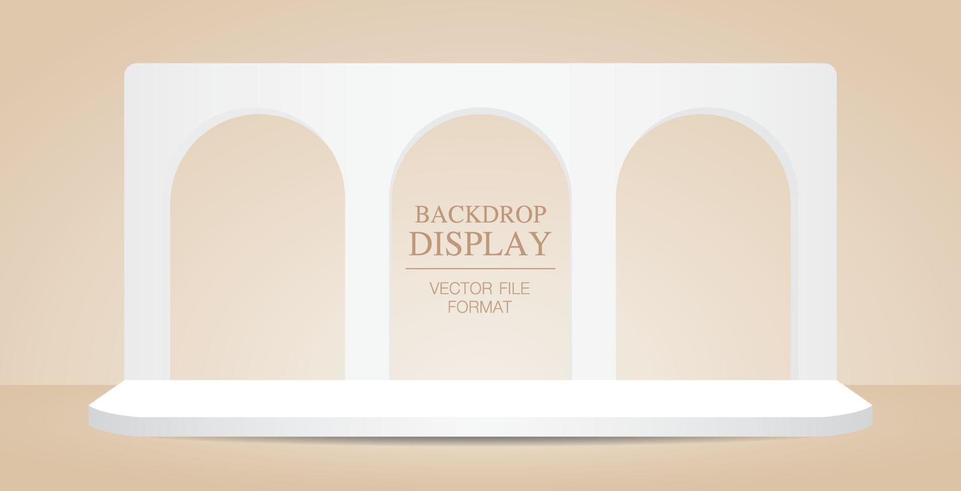 minimal white three arches backdrop display on beige color floor and wall background 3d illustration vector for putting your object