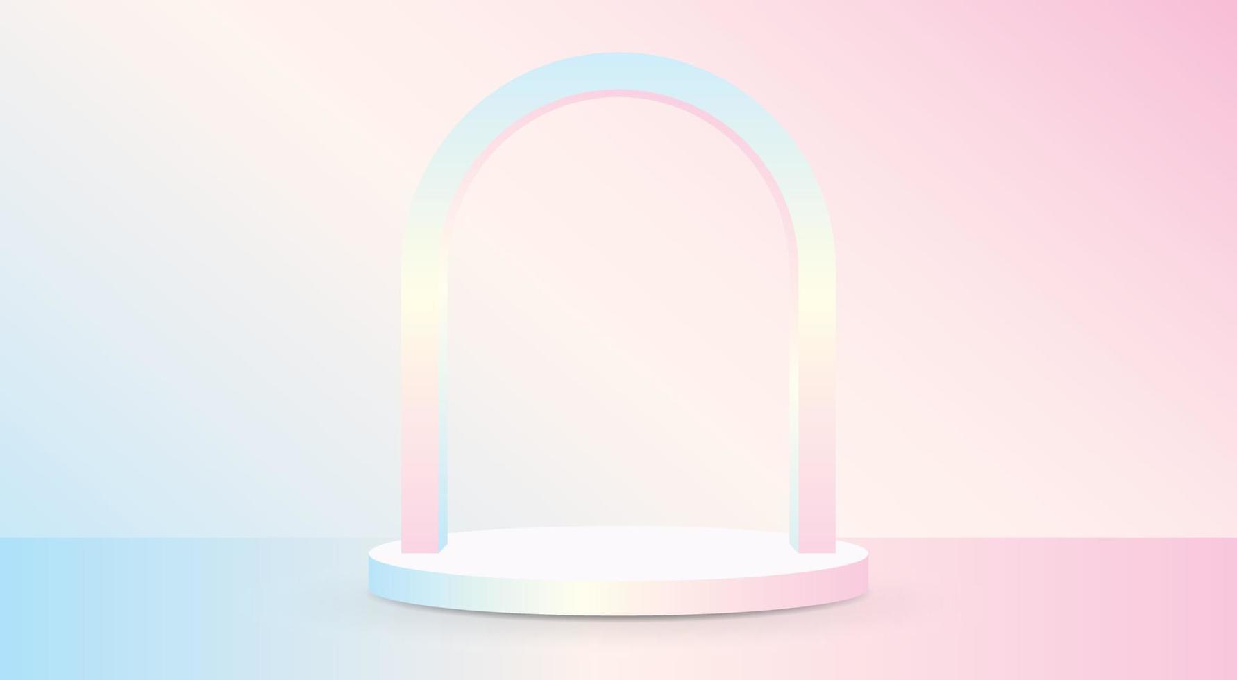 arco de color degradado pastel dulce de moda con visualización de producto de podio vector de ilustración 3d para poner su objeto lindo