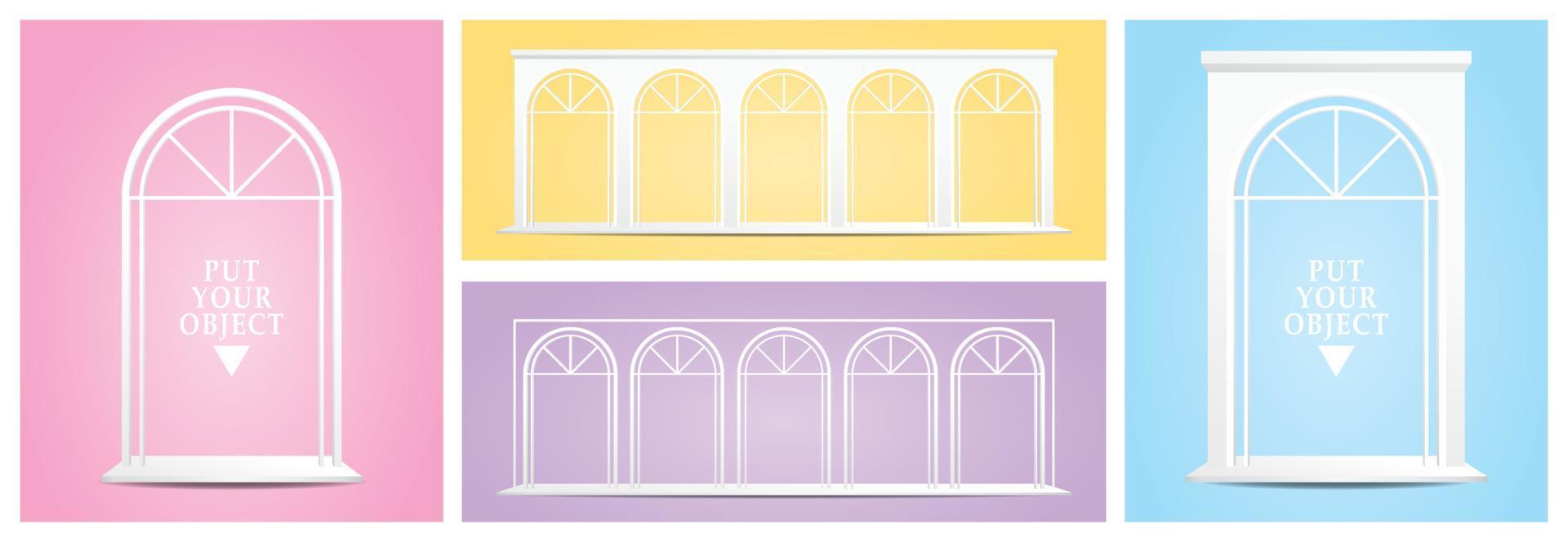 hermoso blanco estilo clásico arco telón de fondo escenario 3d ilustración vector colección