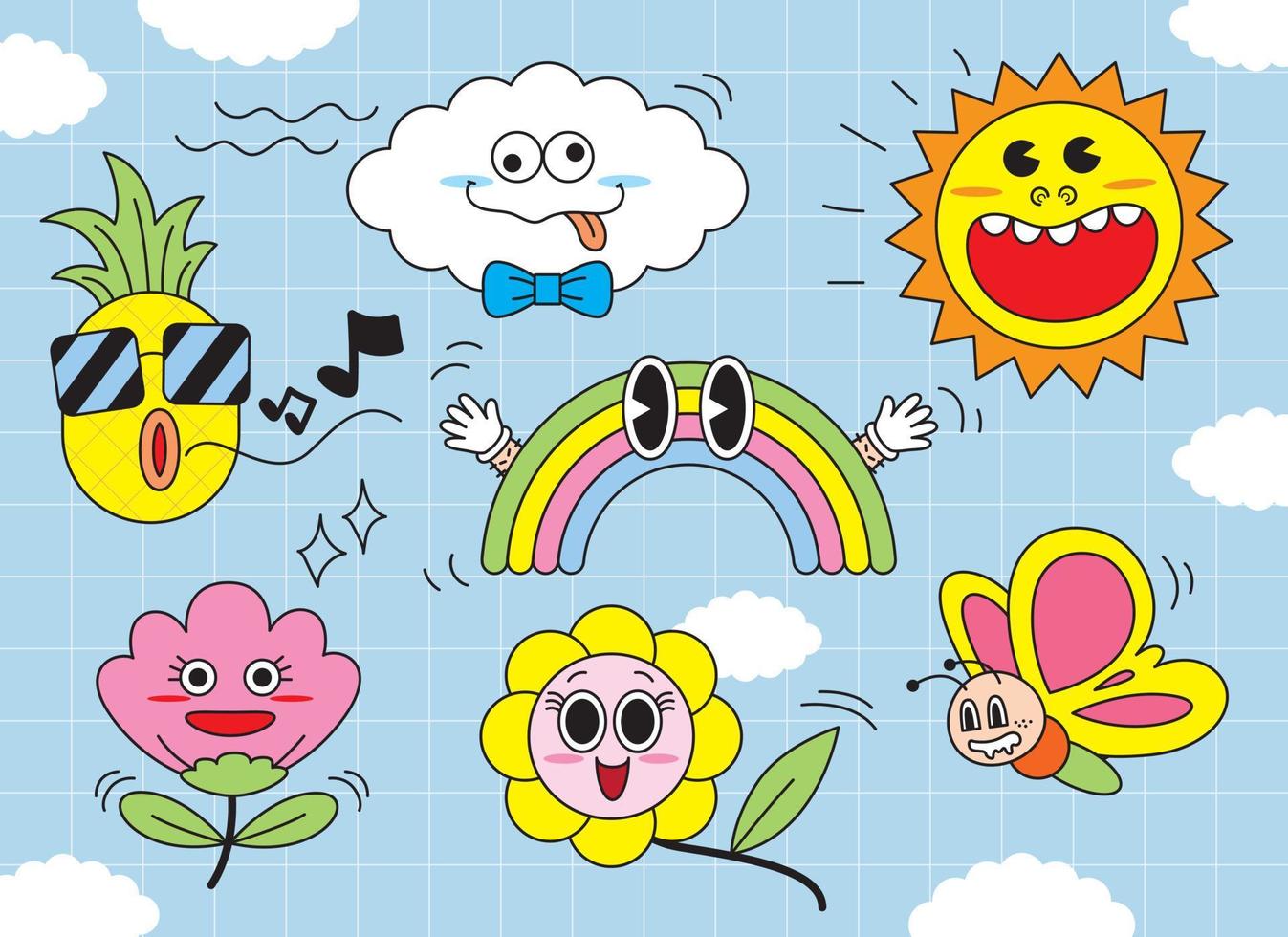 funny trendy cartoon vector collection in happy day theme