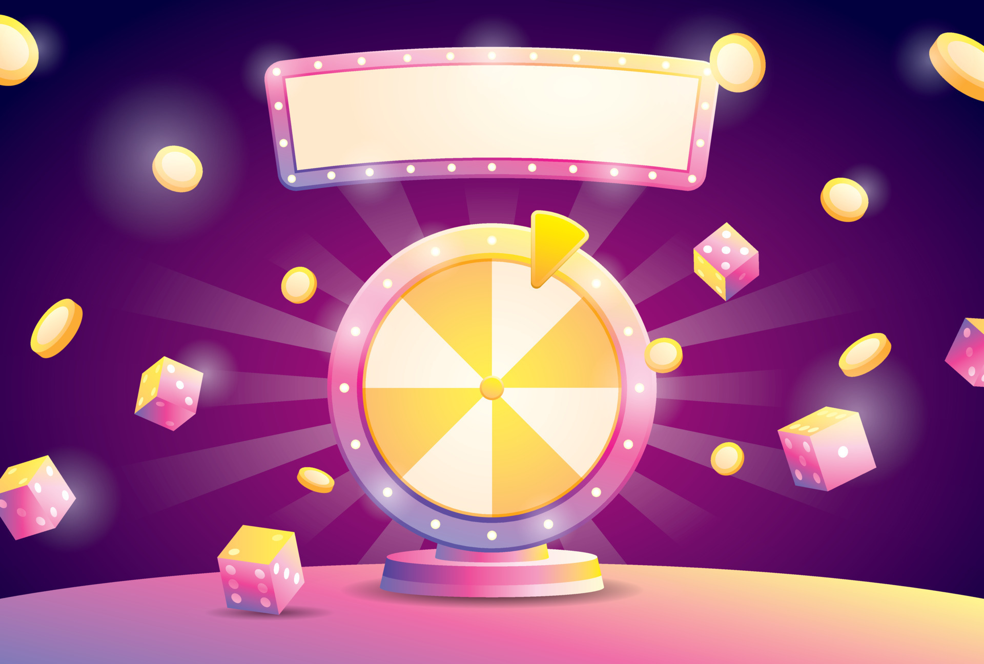 fortune wheel with futuristic gradient dice and light bulb sign 3d fortune wheel with futuristic gradient dice and light bulb sign 3d