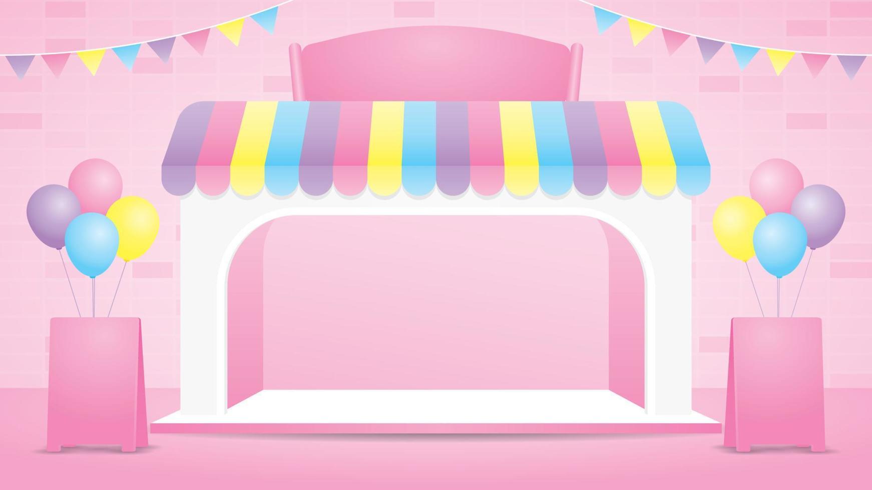 cute display stage 3d illustration vector in sweet pastel kawaii storefront theme for putting your product