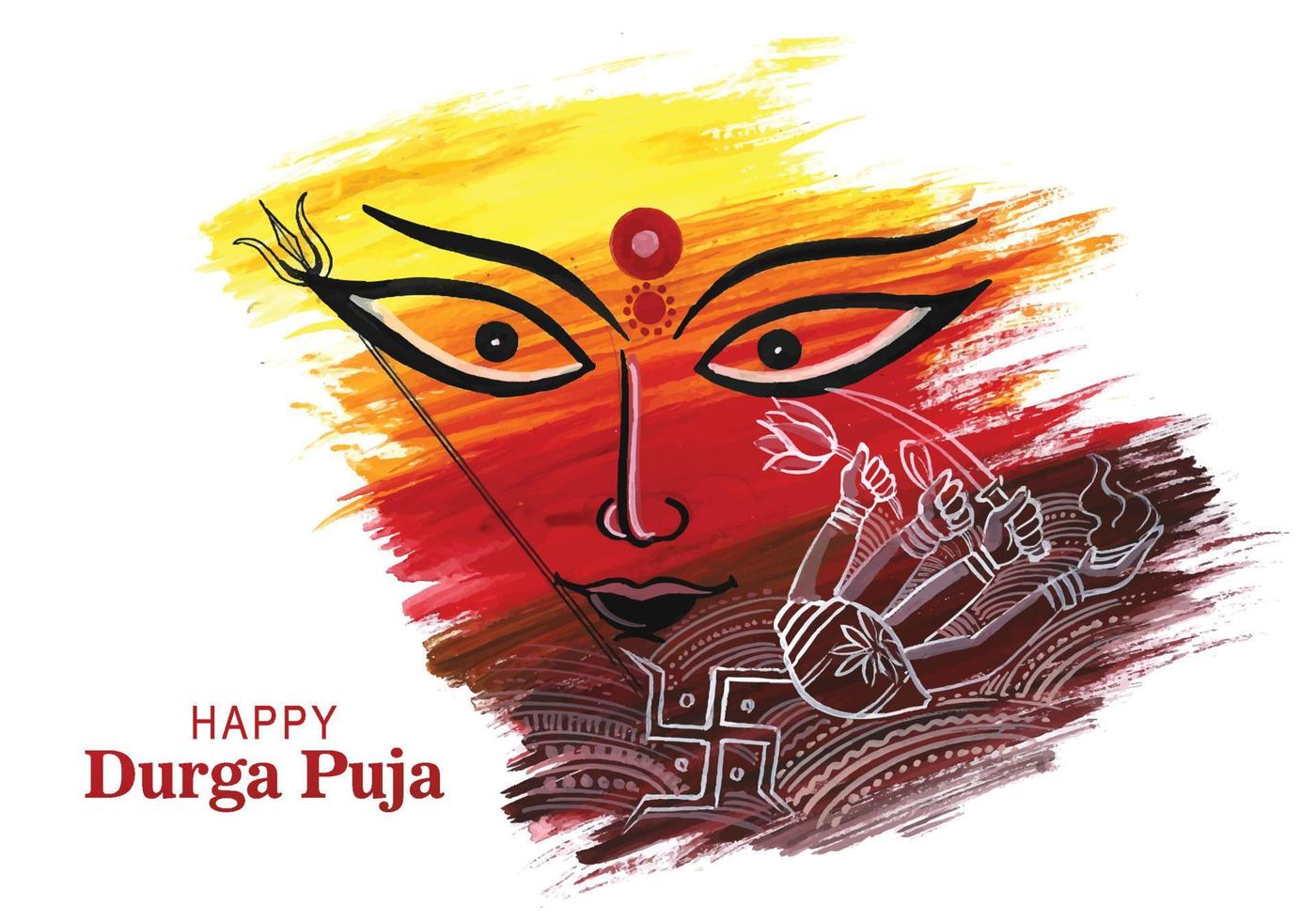 hermoso trazo de pincel cara de durga en el fondo de la tarjeta del festival durga puja vector