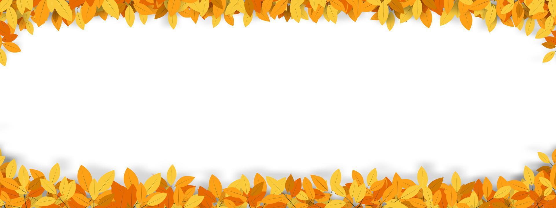 Autumn background with leaves frame on white background,Wide banner design for Fall Sale, Discount or Promotion. Vector Illustration Autumnal with Special Offer backdrop