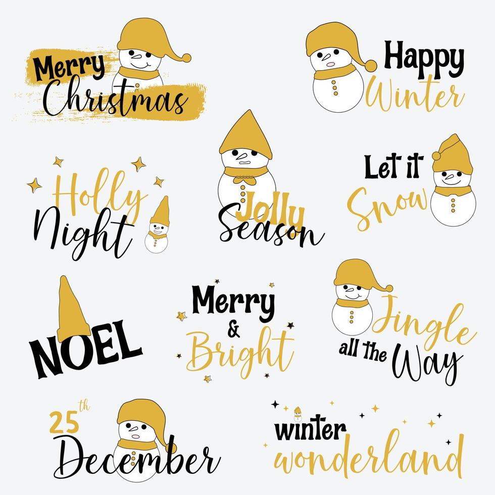 Merry Christmas stickers and sign. vector