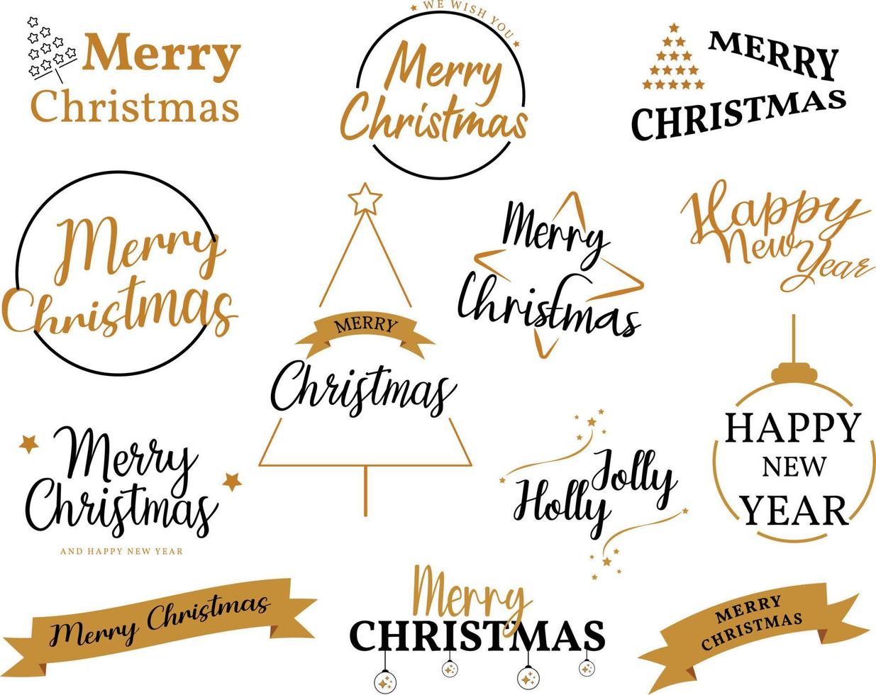 Merry Christmas typography lettering badge, postcard, invitation, greeting card and gift. vector