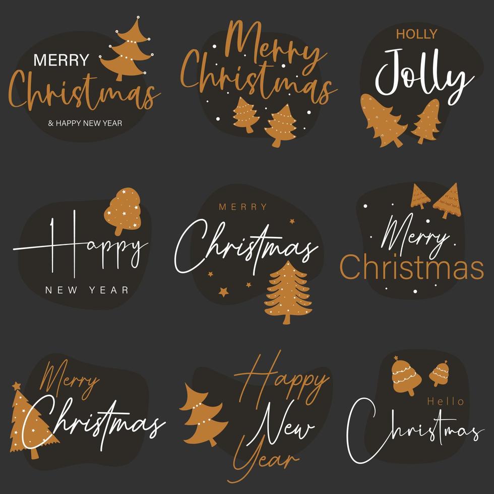 insignia de letras de tipografía de feliz navidad, postal, invitación, tarjeta de felicitación y regalo. vector