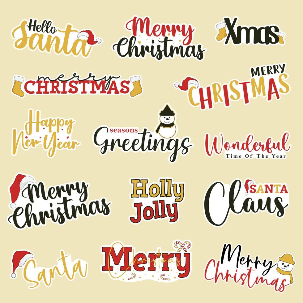 insignia de letras de tipografía de feliz navidad, postal, invitación, tarjeta de felicitación y regalo. vector