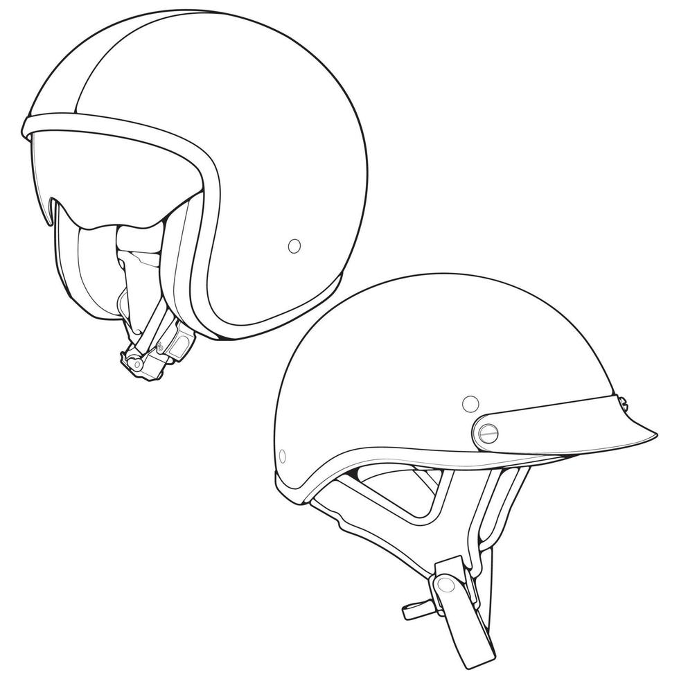 Set of Template Helmet half face, Line Art helmet Vector Illustration, Line art vector, Helmet Vector