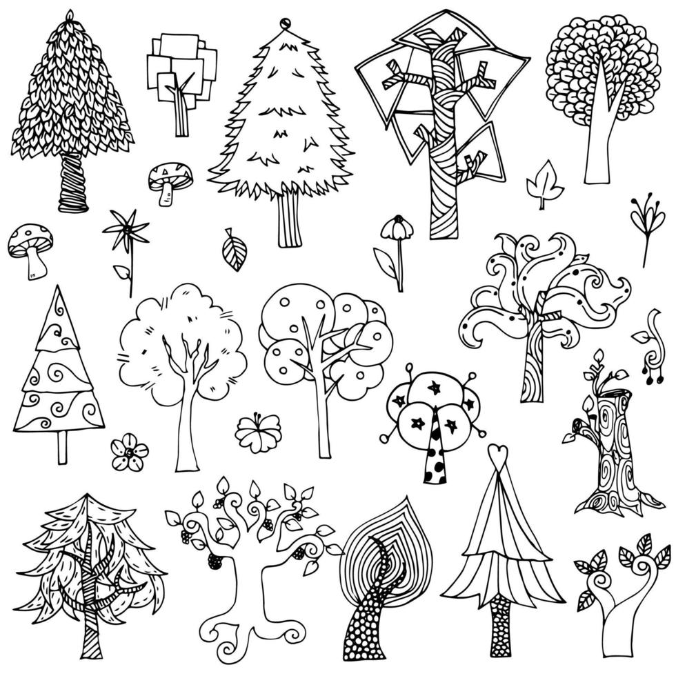 Tree doodle collection vector