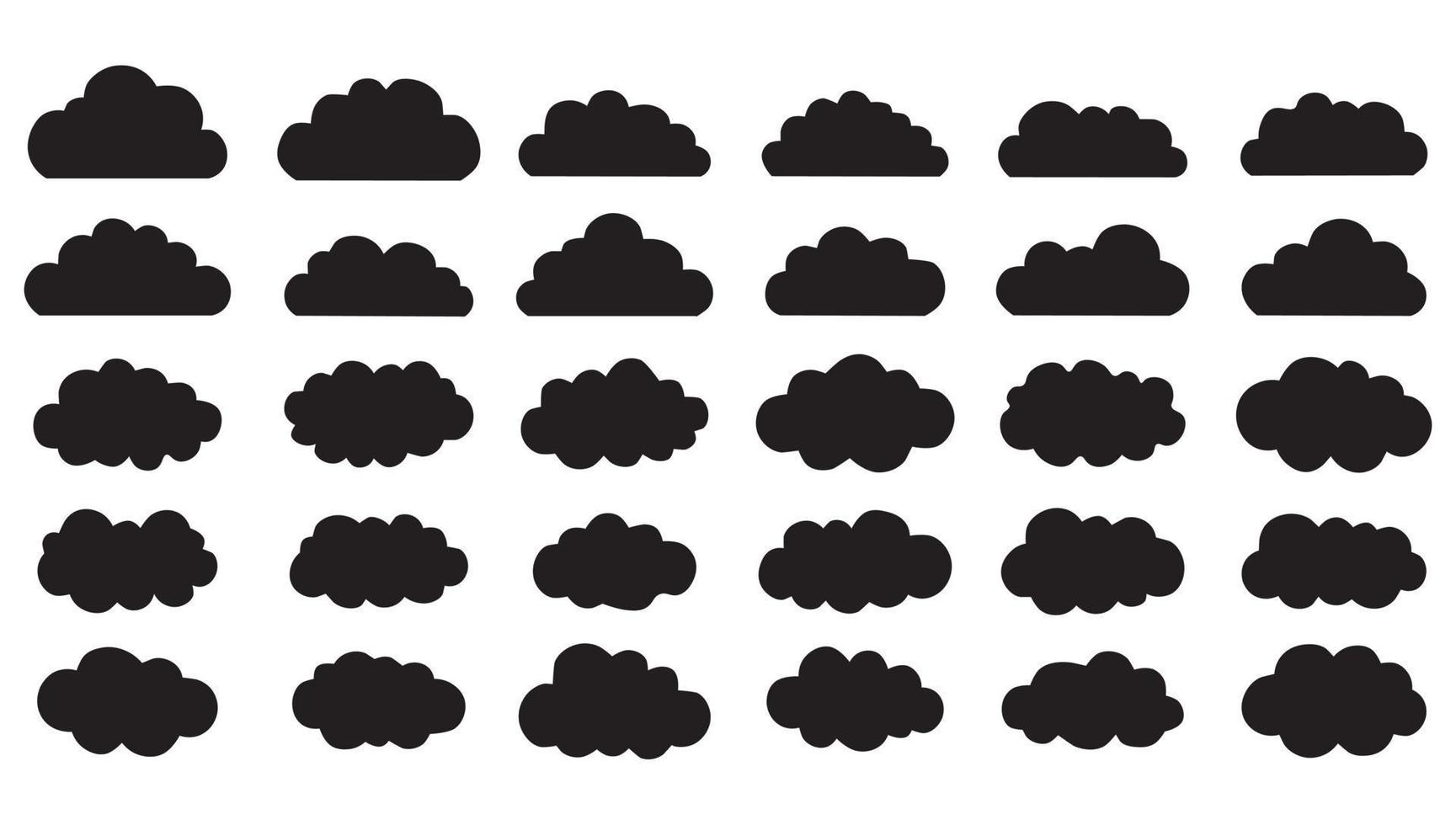 Set of cloud icons. Black clouds isolated on white background. Cloud