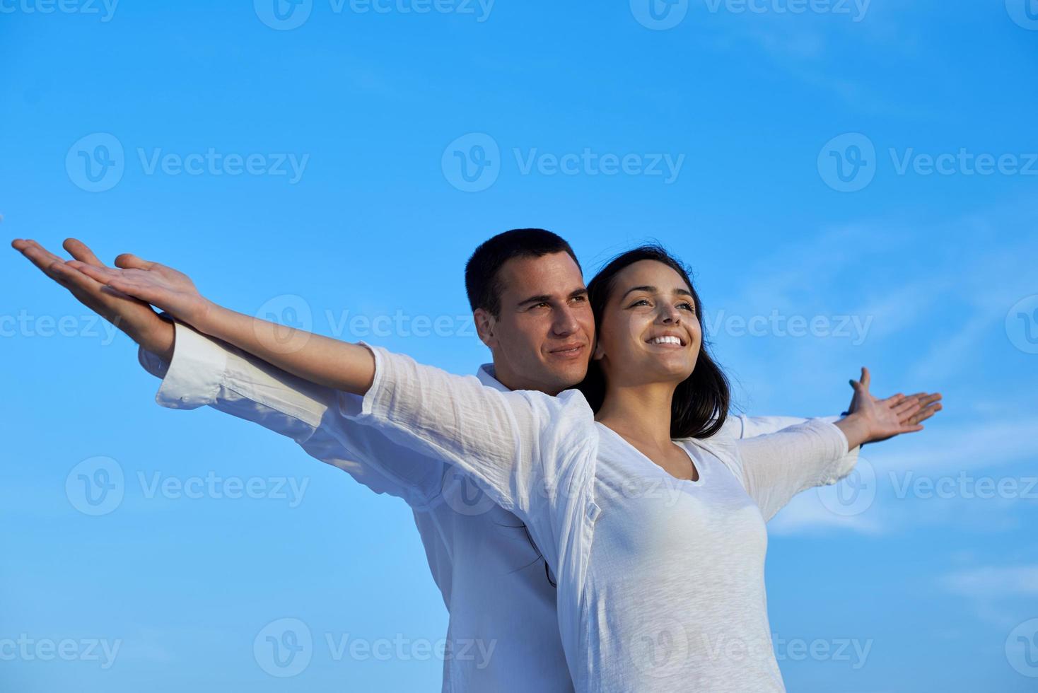 happy young romantic couple have fun and  relax at home photo