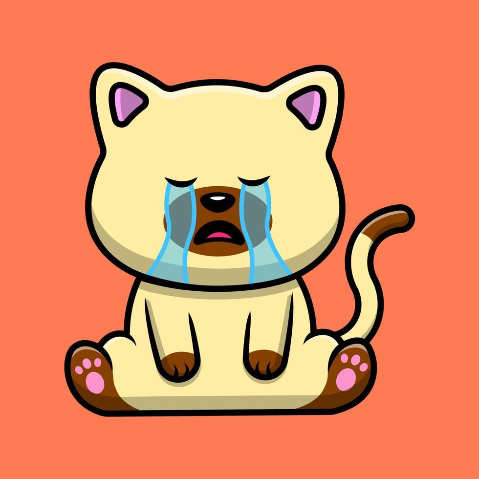 lindo gato llorando dibujos animados vector icono ilustración. concepto de dibujos animados plana