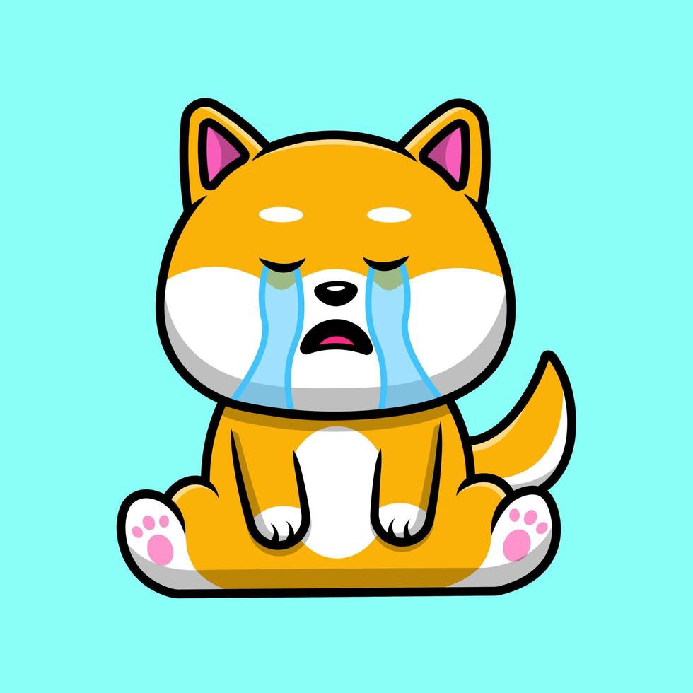 Cute Shiba Inu Crying Cartoon Vector Icon Illustration. Flat Cartoon Concept