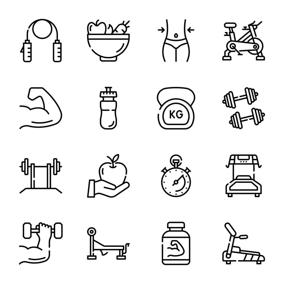 Collection of Physical Fitness Linear Icons vector