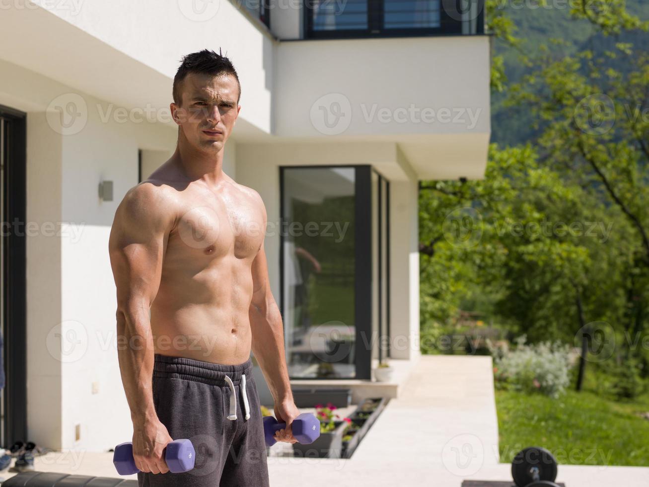 man doing morning exercises photo
