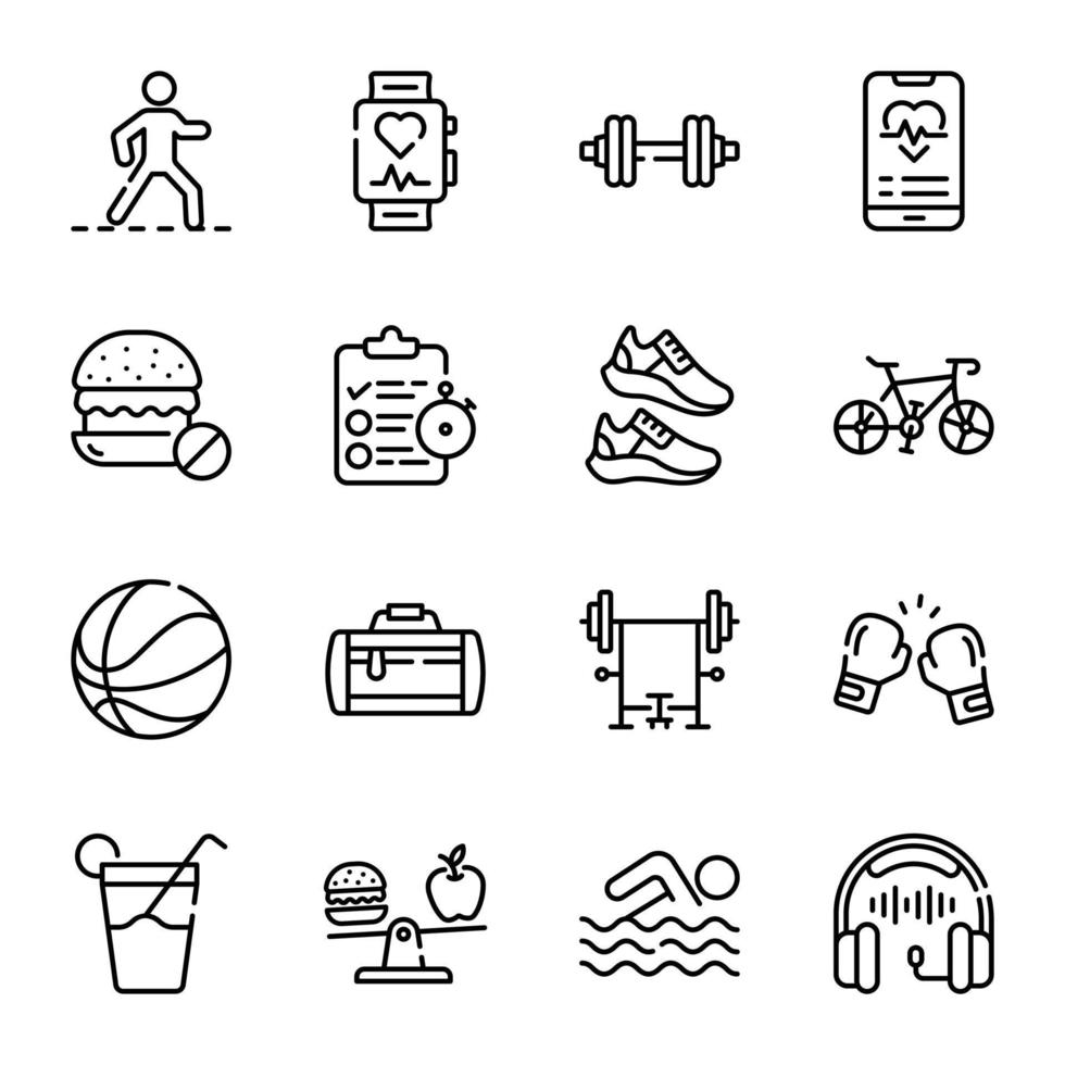 Bundle of Fitness Linear Icons vector